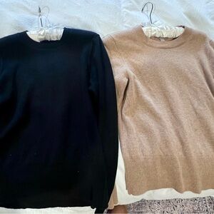 J. Crew Black and Tan Cashmere Crew Neck Sweater Duo